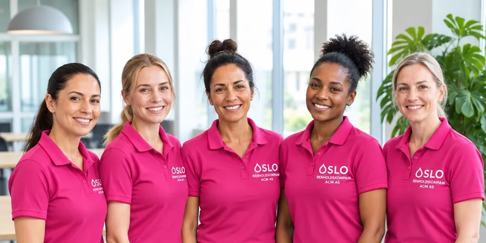 Oslo Renholdskompani – profesjonelt renholdsteam i rosa arbeidsuniformer